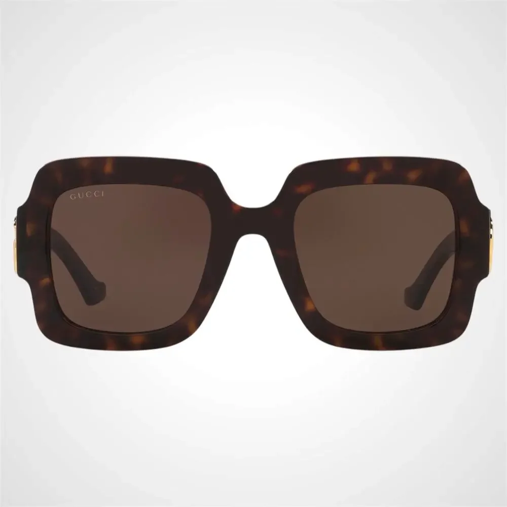 GUCCI Sunglasses New Brown Tortoise Square 50mm Gold Metal GG Logo Authentic